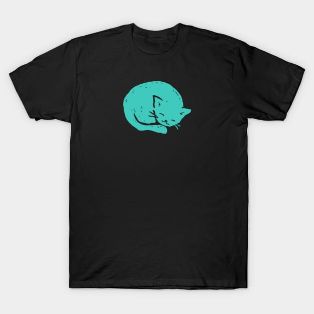 Turquoise Cat Sleeping T-Shirt by FoxShiver